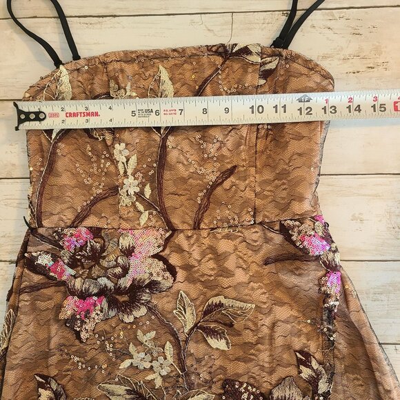 Free People Last Call Embellished Beaded Shimmer Lace Mini Dress XS Fairy Femini - Picture 8 of 10